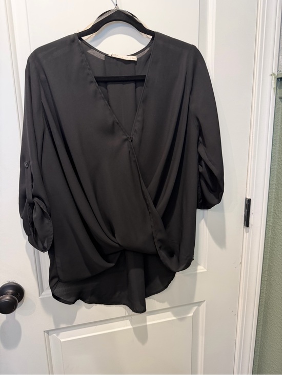 Lush Tops - Lush Black Draped Surplice Blouse -